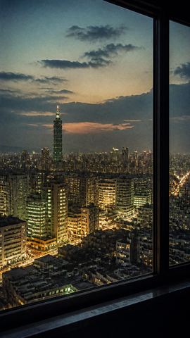 1996 Taipei skyline at dusk